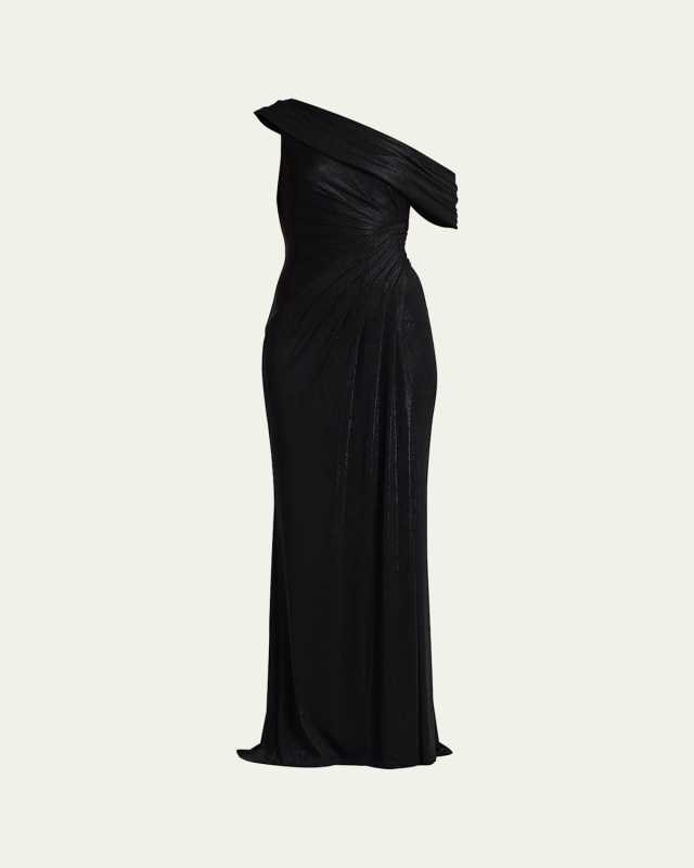 Leary Draped One-Shoulder Gown